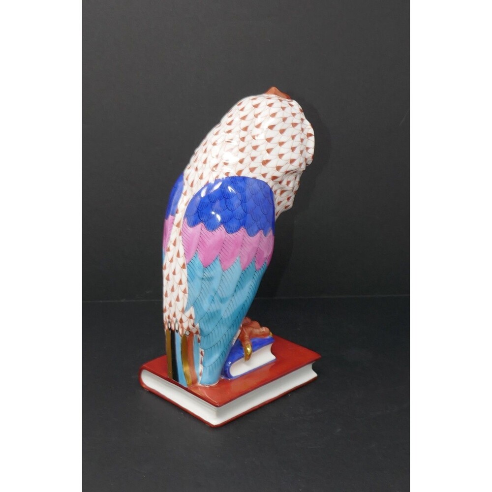 Herend Fishnet Owl on Books Medium Handpainted Porcelain Figurine 5104 Hungary - Picture 6 of 15